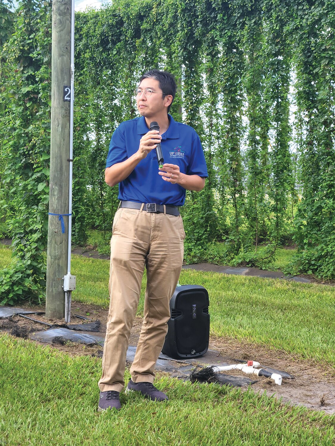 “Shinsuke” – Dr. Shinsuke Agehara, a UF/IFAS associate professor of horticultural sciences, speaks at the Fall Hops Field Day the Gulf Coast Research and Education Center.